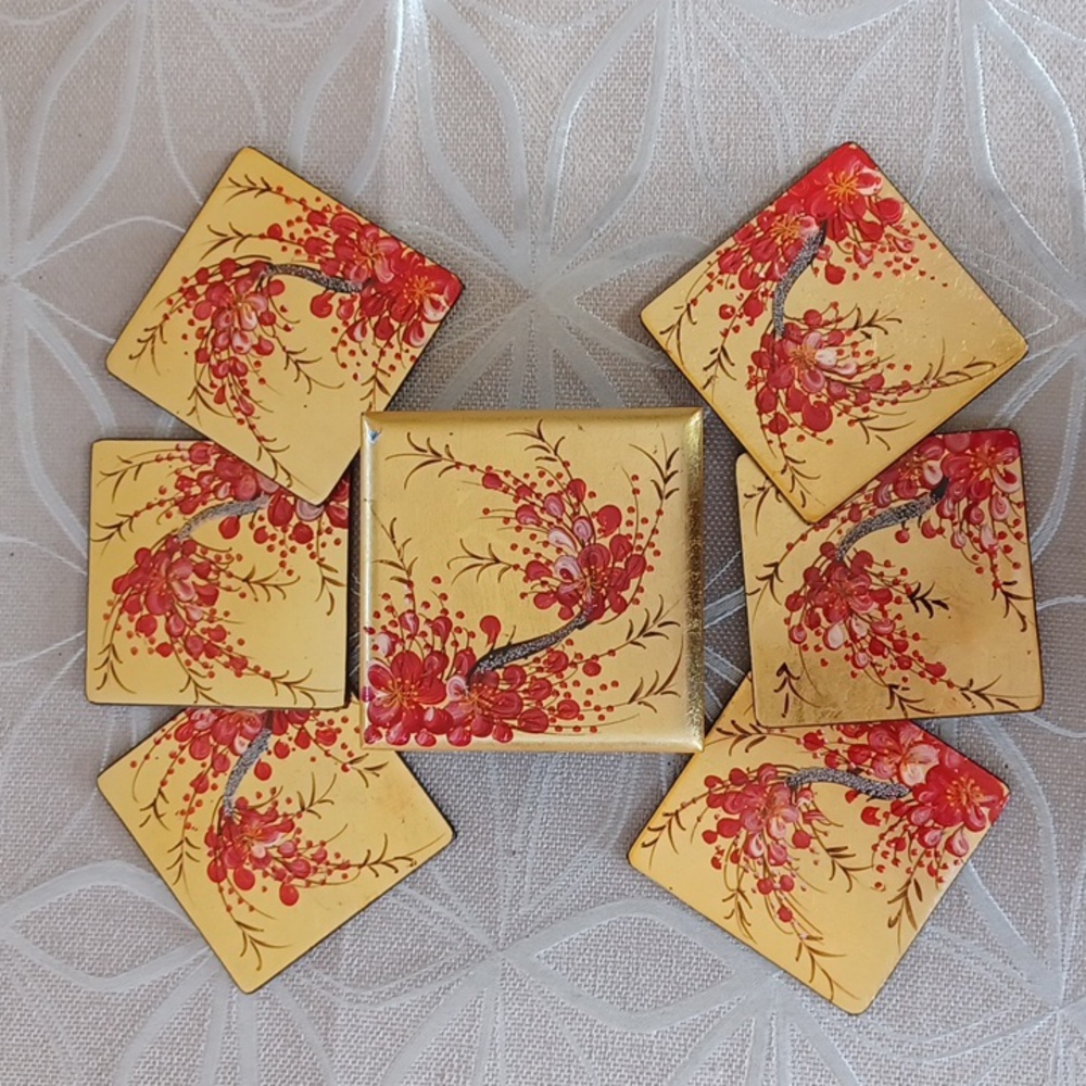 Japanese Lacquered Box with 6 Coasters!